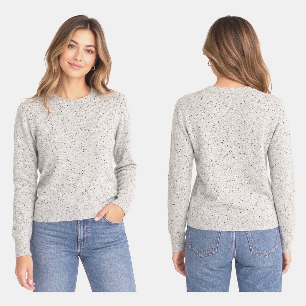 Everlane 100% Cashmere Speckled Crew Neck Sweater Gray Black Flecked Women's S